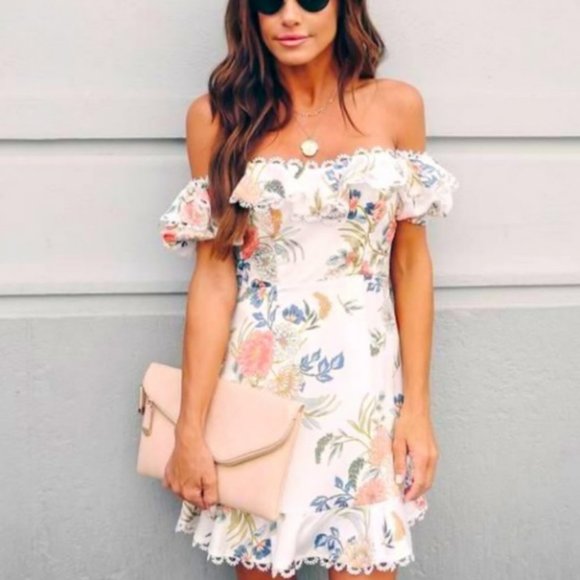 | vici • saints & secrets floral off the shoulder mini dress • size small | - Picture 3 of 5
